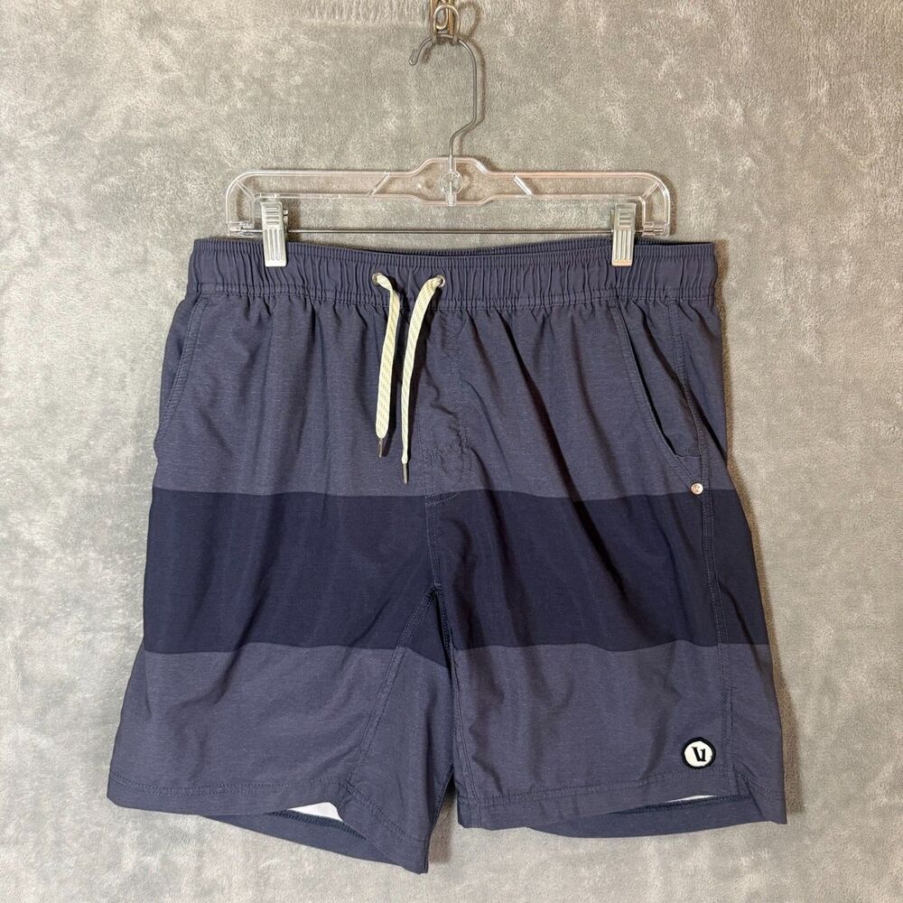 Vuori Men's L Blue Striped Colorblock Performance Shorts Athletic Lined